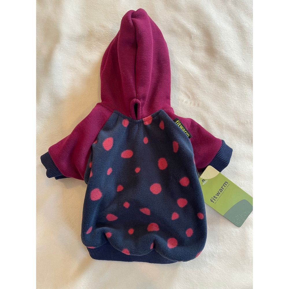 Fitwarm Pet Hoodie Polka Dot Fleece Dog Sweater Burgundy Navy Blue Small